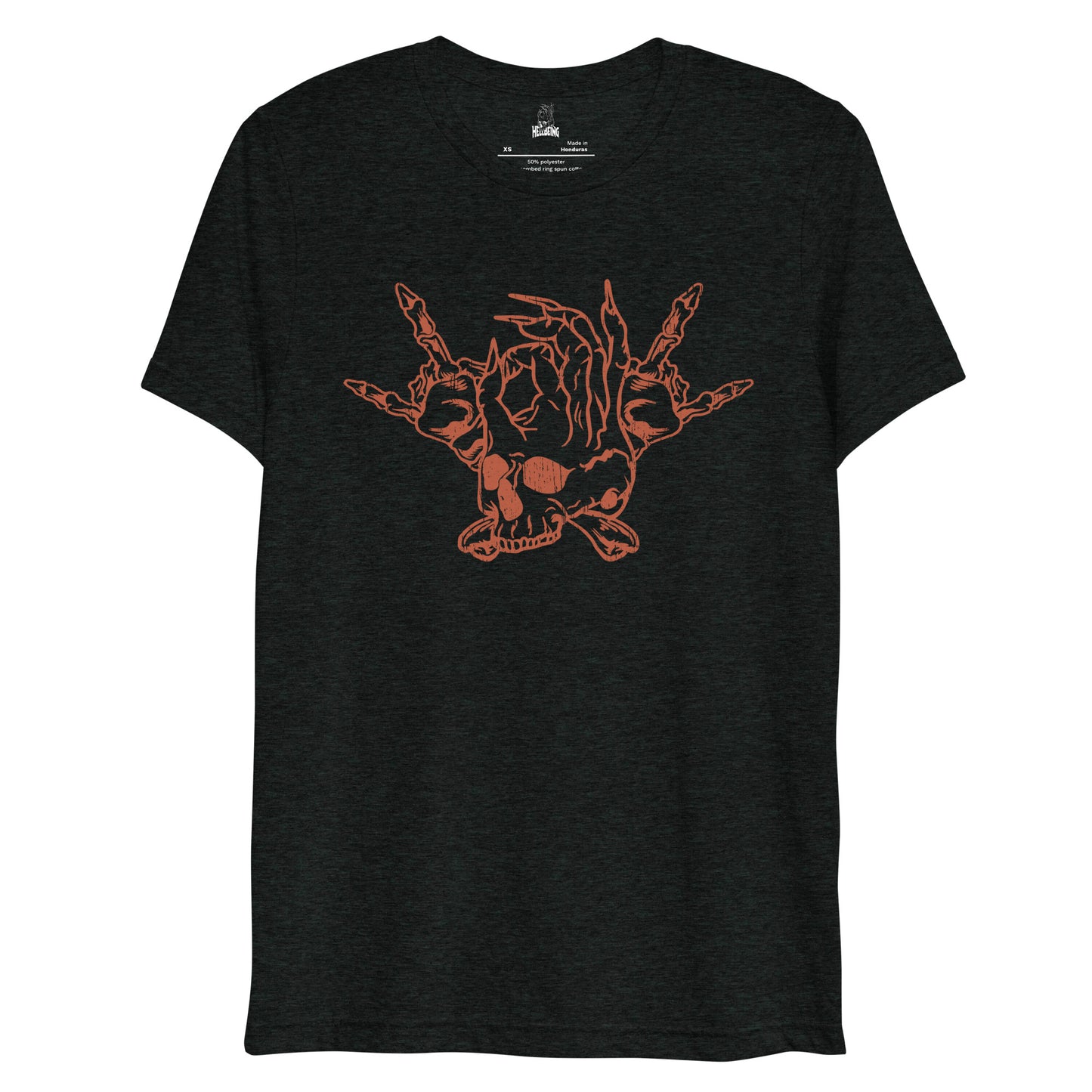 Hellbeing Skull and Crossbones tri-blend t-shirt red on charcoal black