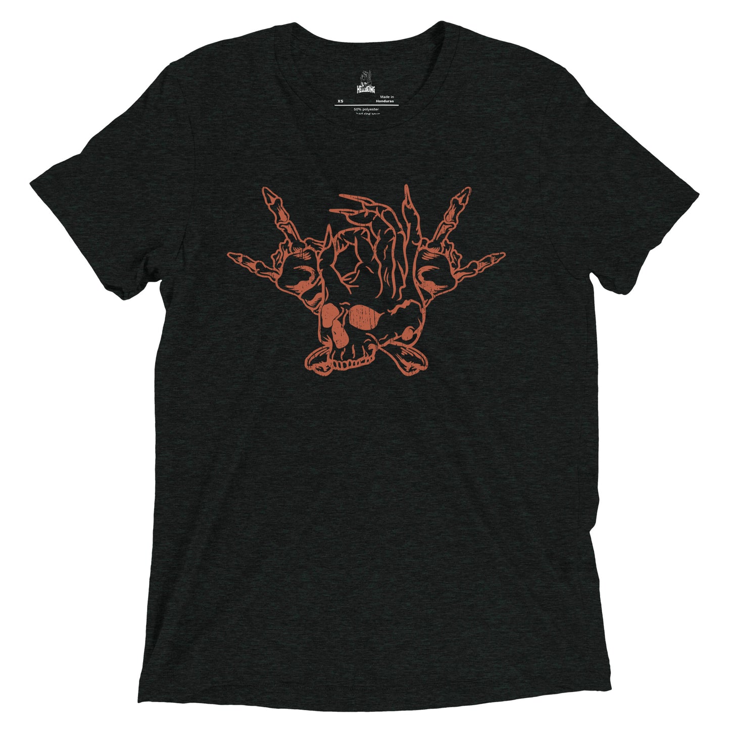 Hellbeing Skull and Crossbones tri-blend t-shirt red on charcoal black