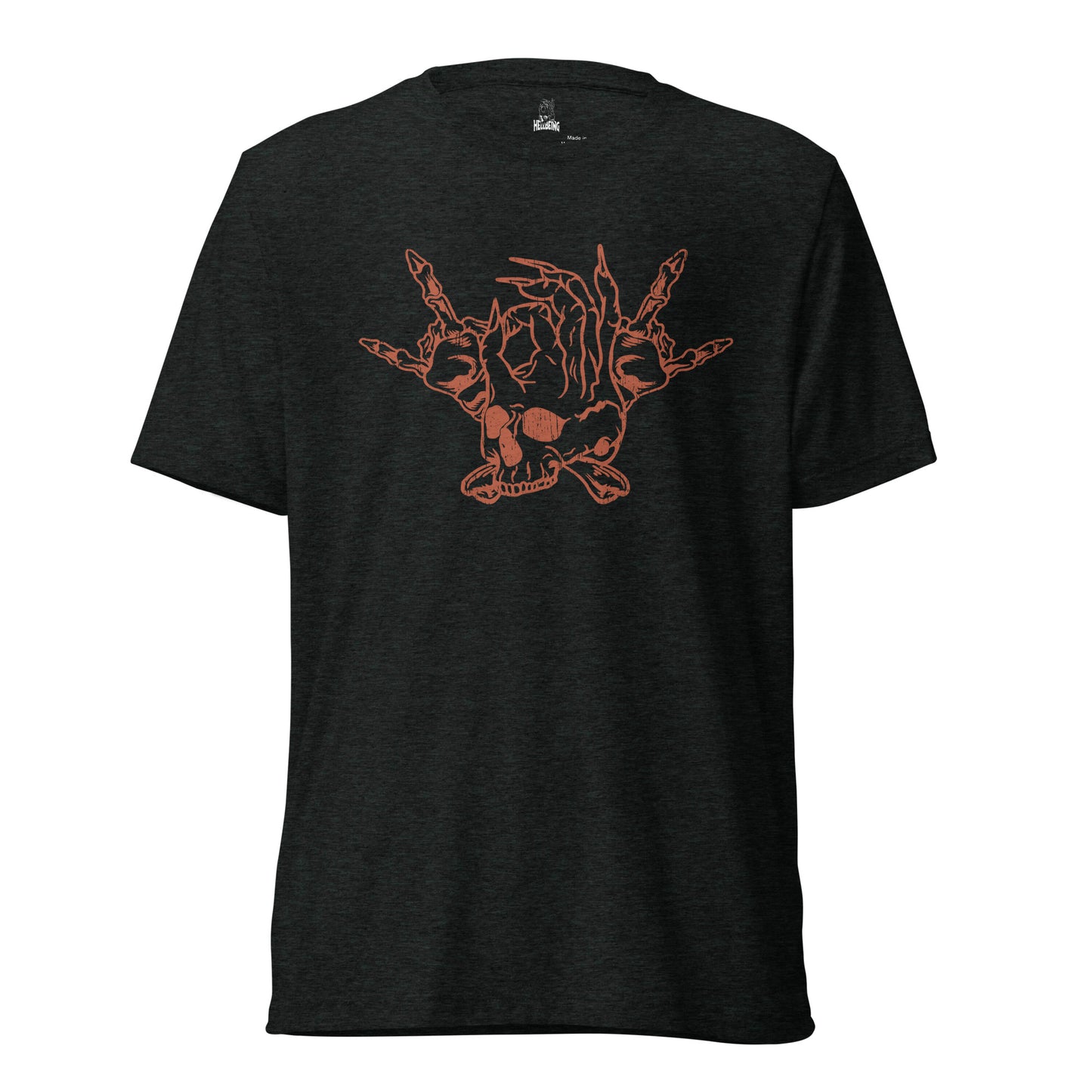 Hellbeing Skull and Crossbones tri-blend t-shirt red on charcoal black