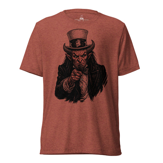 Hellbeing Uncle Satan rust tri-blend t-shirt, front view