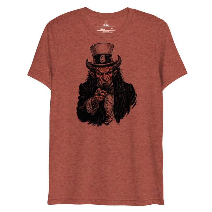 Hellbeing Uncle Satan rust tri-blend t-shirt, alternate front view