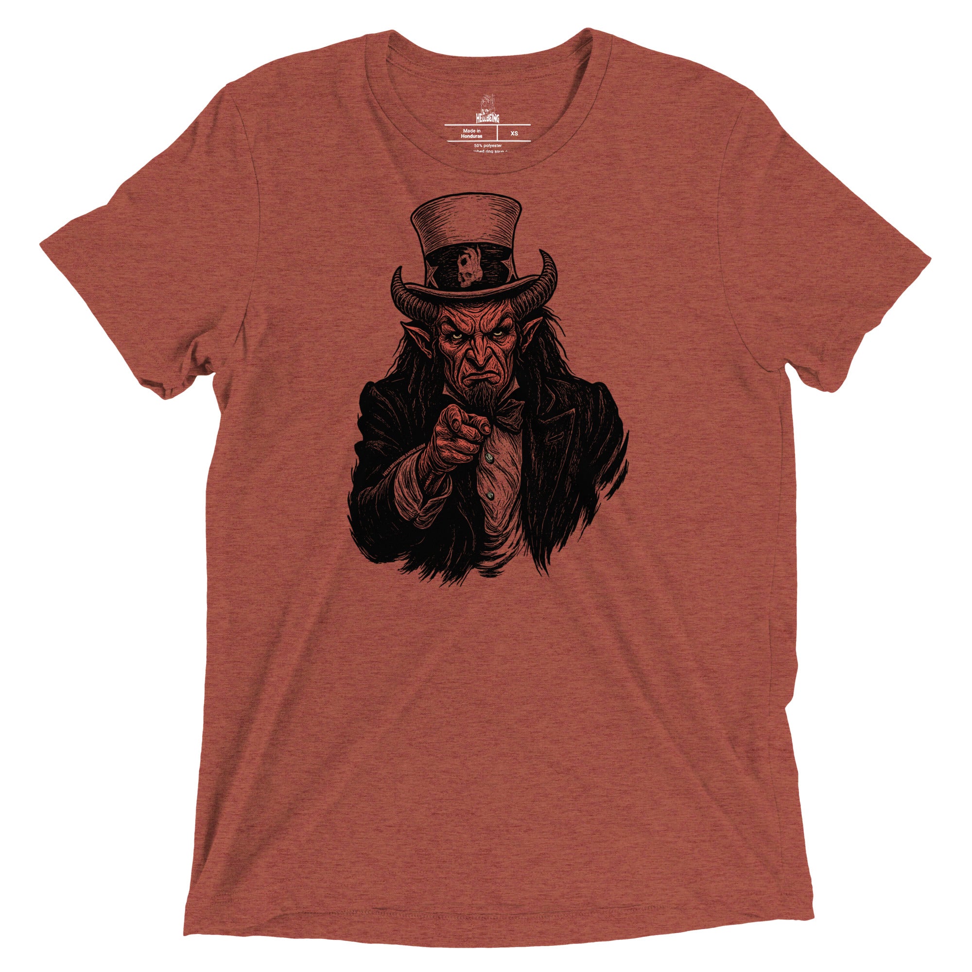 Hellbeing Uncle Satan rust tri-blend t-shirt, front design view