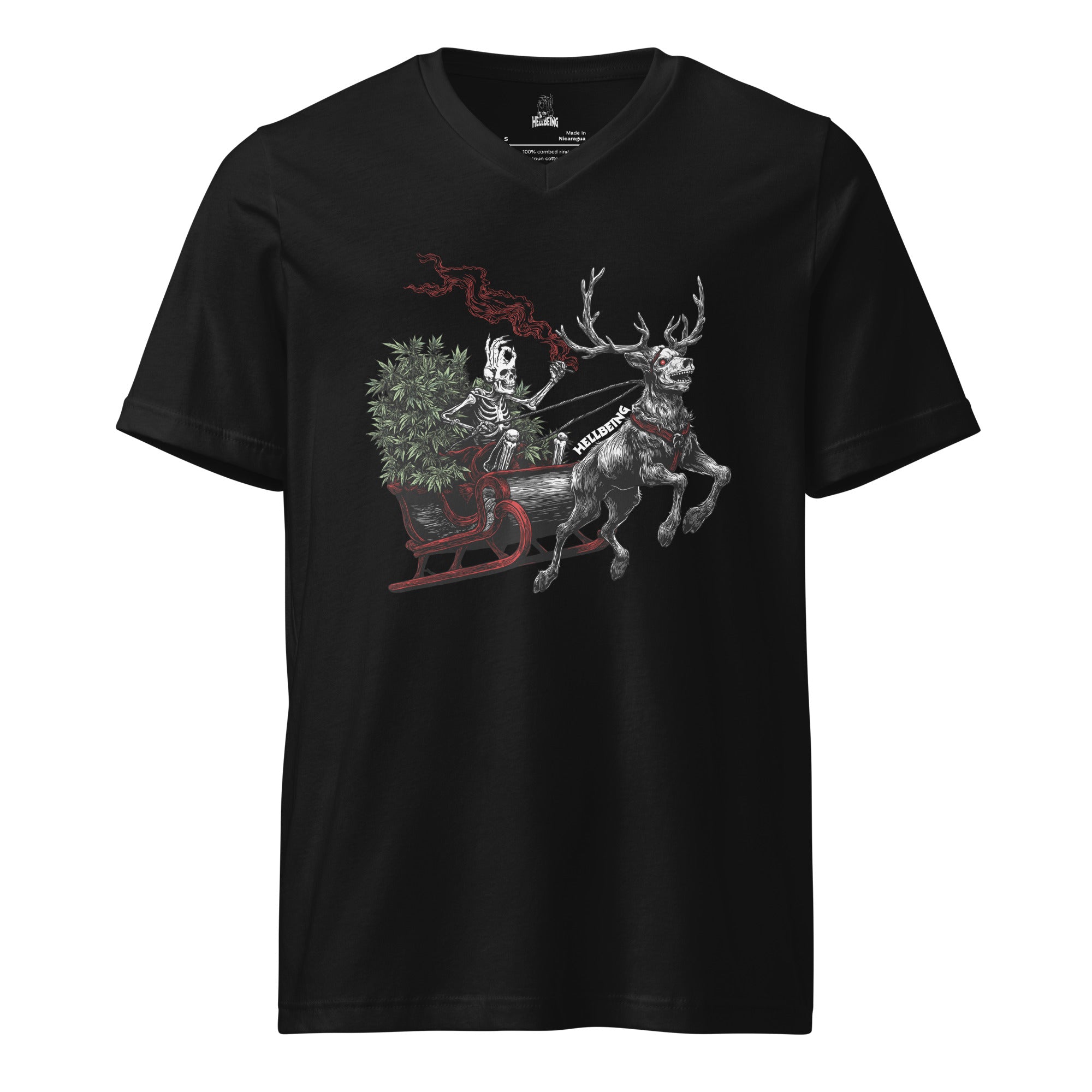 Hellbeing Helliday black v-neck t-shirt, front view