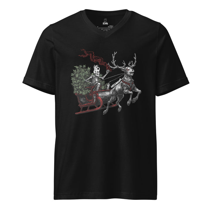 Hellbeing Helliday black v-neck t-shirt, front view