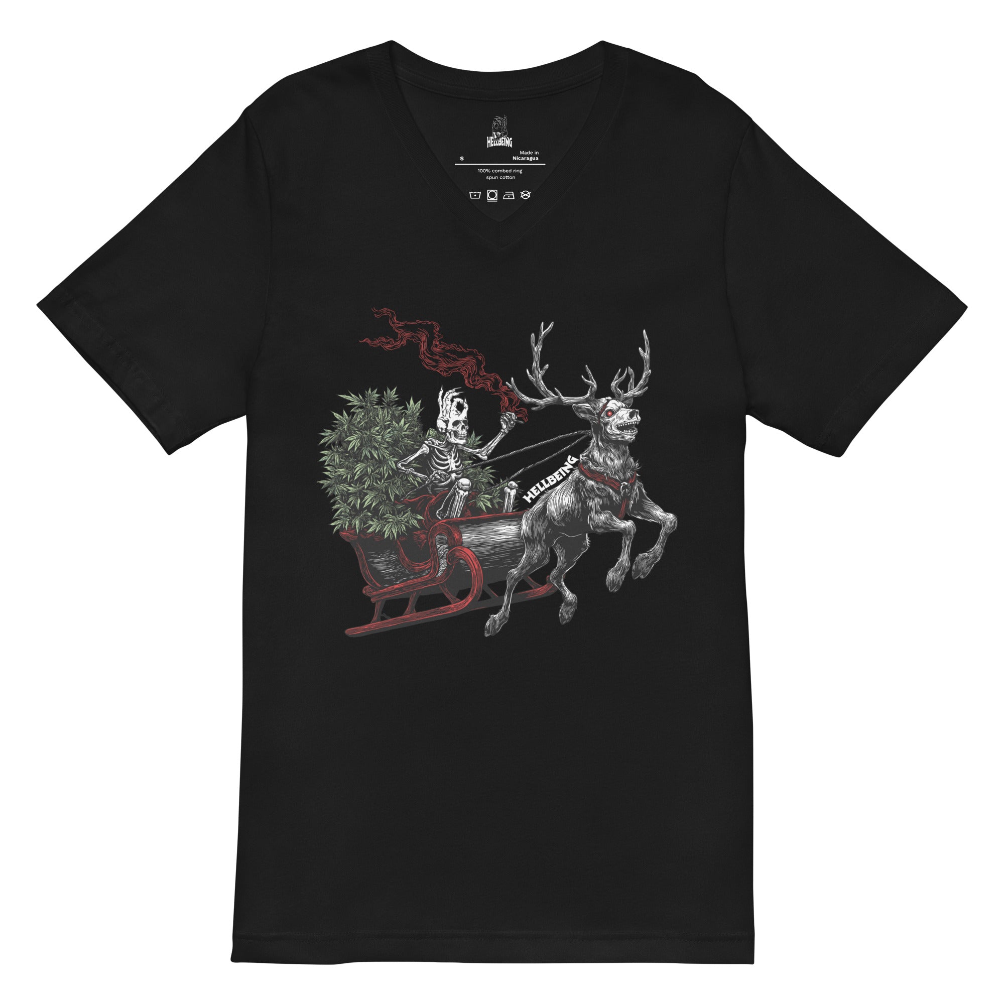 Hellbeing Helliday black v-neck t-shirt, alternate front view