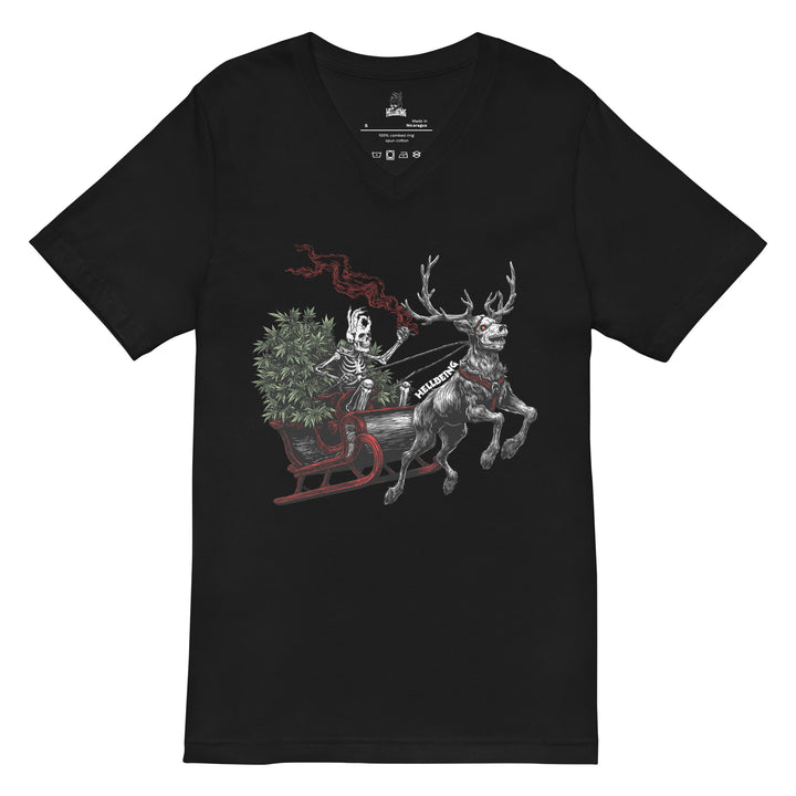 Hellbeing Helliday black v-neck t-shirt, alternate front view