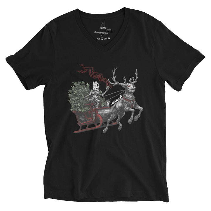 Hellbeing Helliday black v-neck t-shirt, front design view