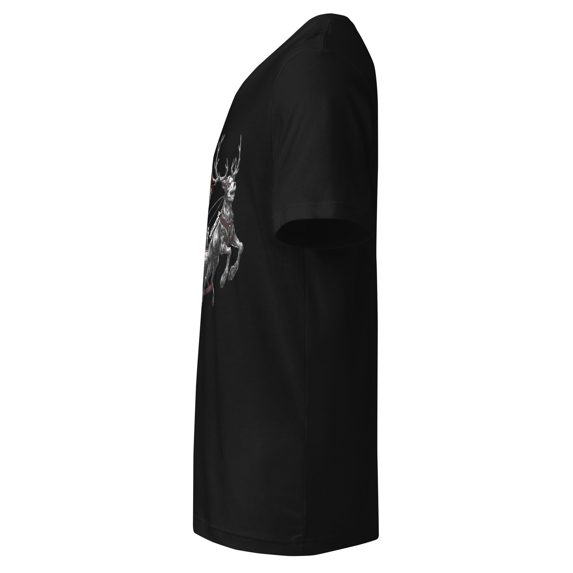 Hellbeing Helliday black v-neck t-shirt, left side view