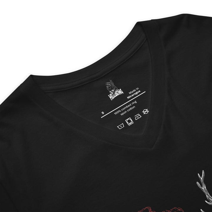 Hellbeing Helliday black v-neck t-shirt, fabric and label detail
