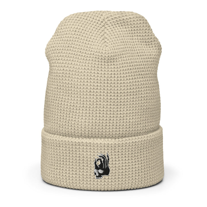 Hellbeing waffle cream beanie, front view