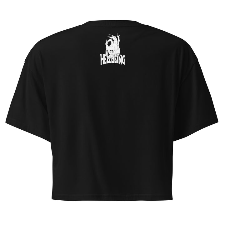 Hallowed Be Thy Strain crop top in black, back view