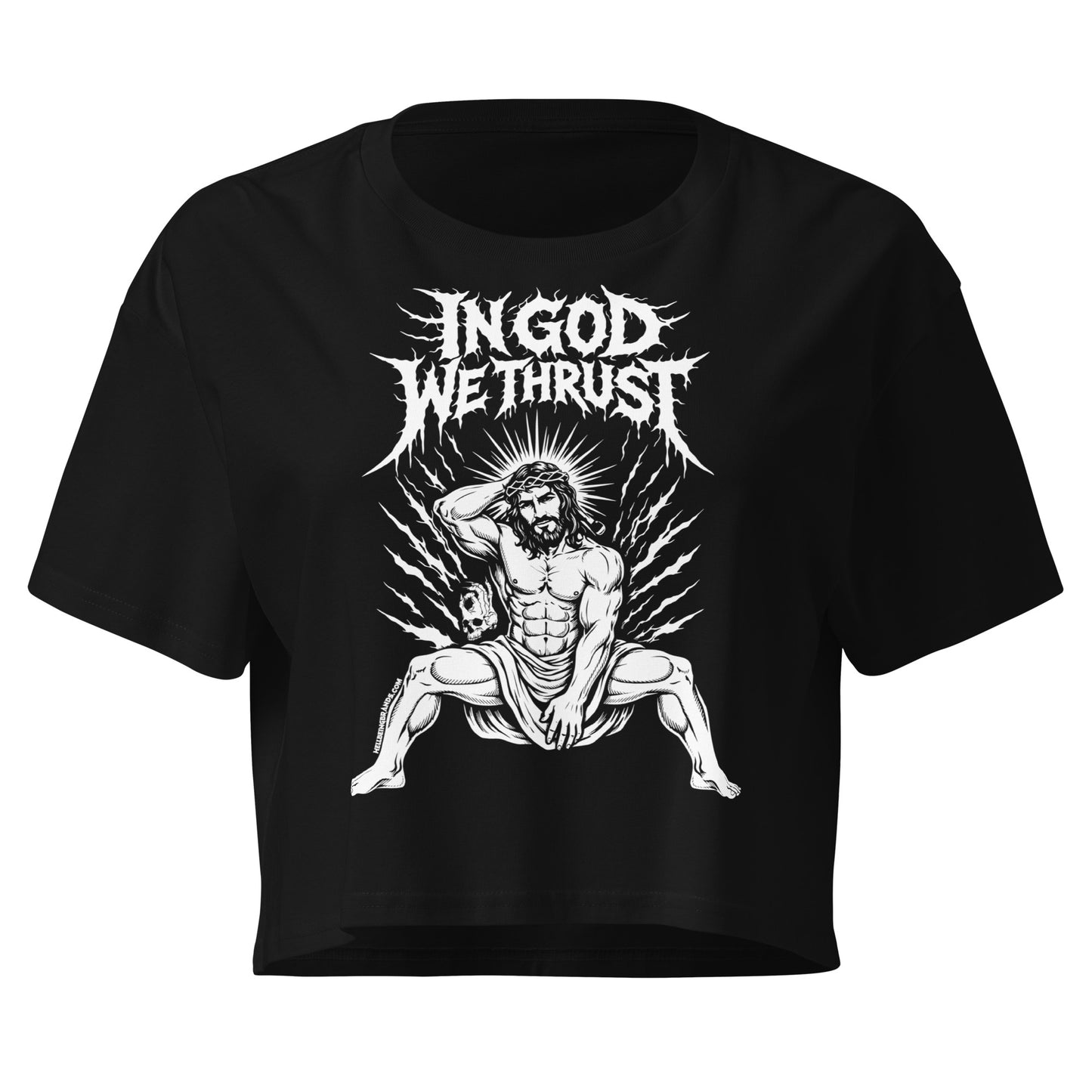 Hellbeing In God We Thrust black crop top, front view