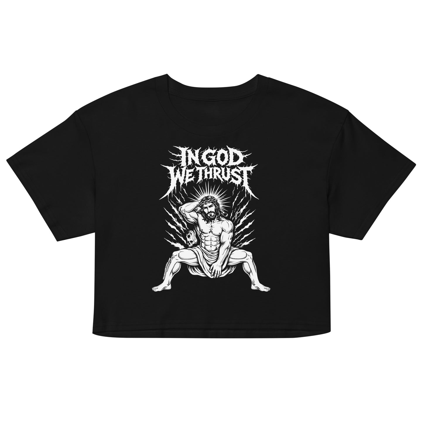 Hellbeing In God We Thrust black crop top, alternate front view