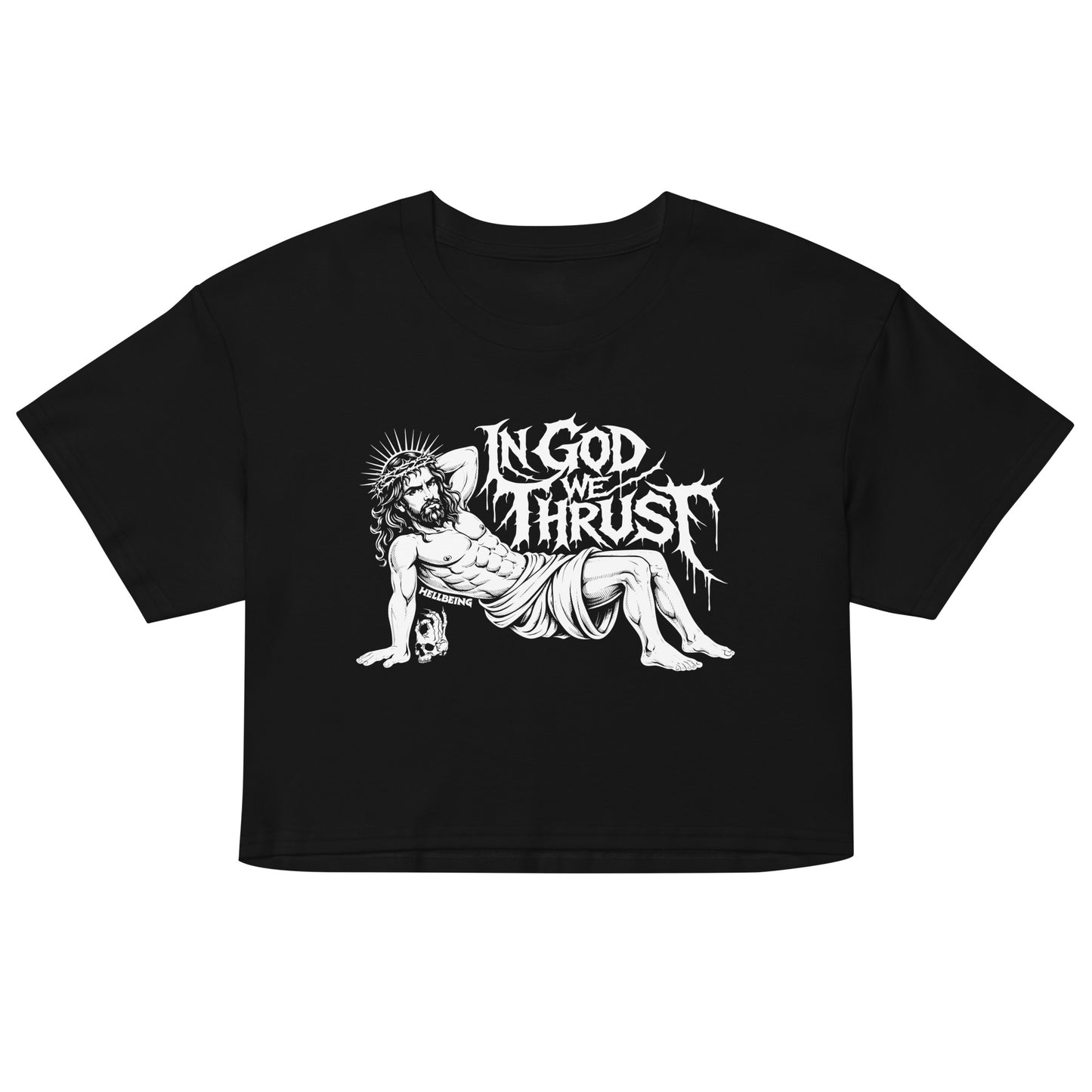 Hellbeing In God We Thrust Part 2 black crop top, alternate front view