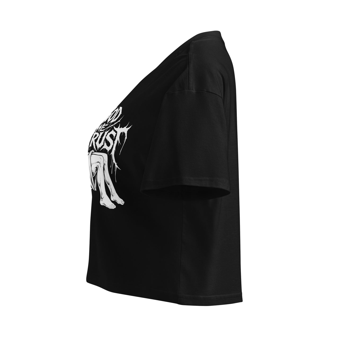 Hellbeing In God We Thrust Part 2 black crop top, left side view