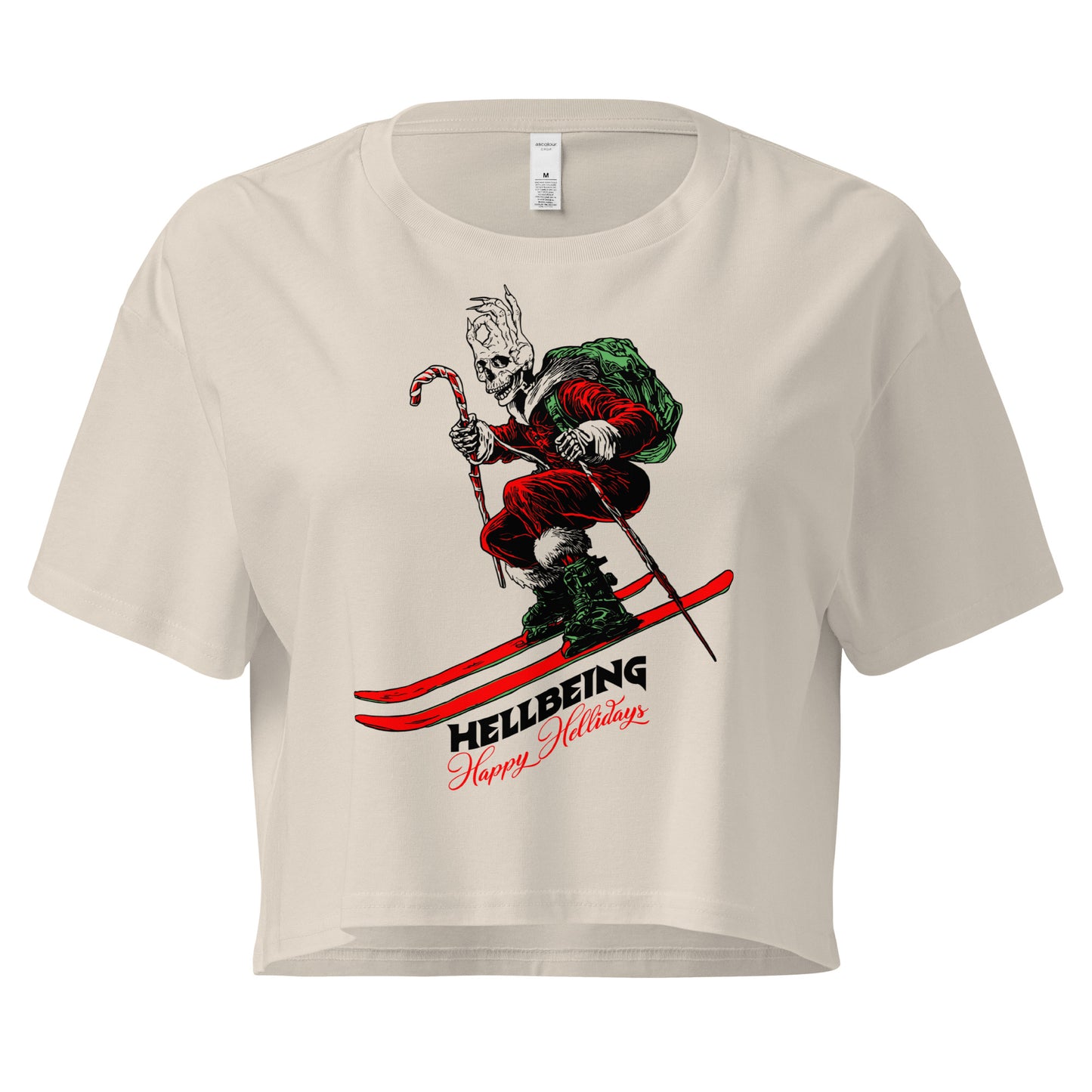Hellbeing Helliday Skiing dust crop top, front view