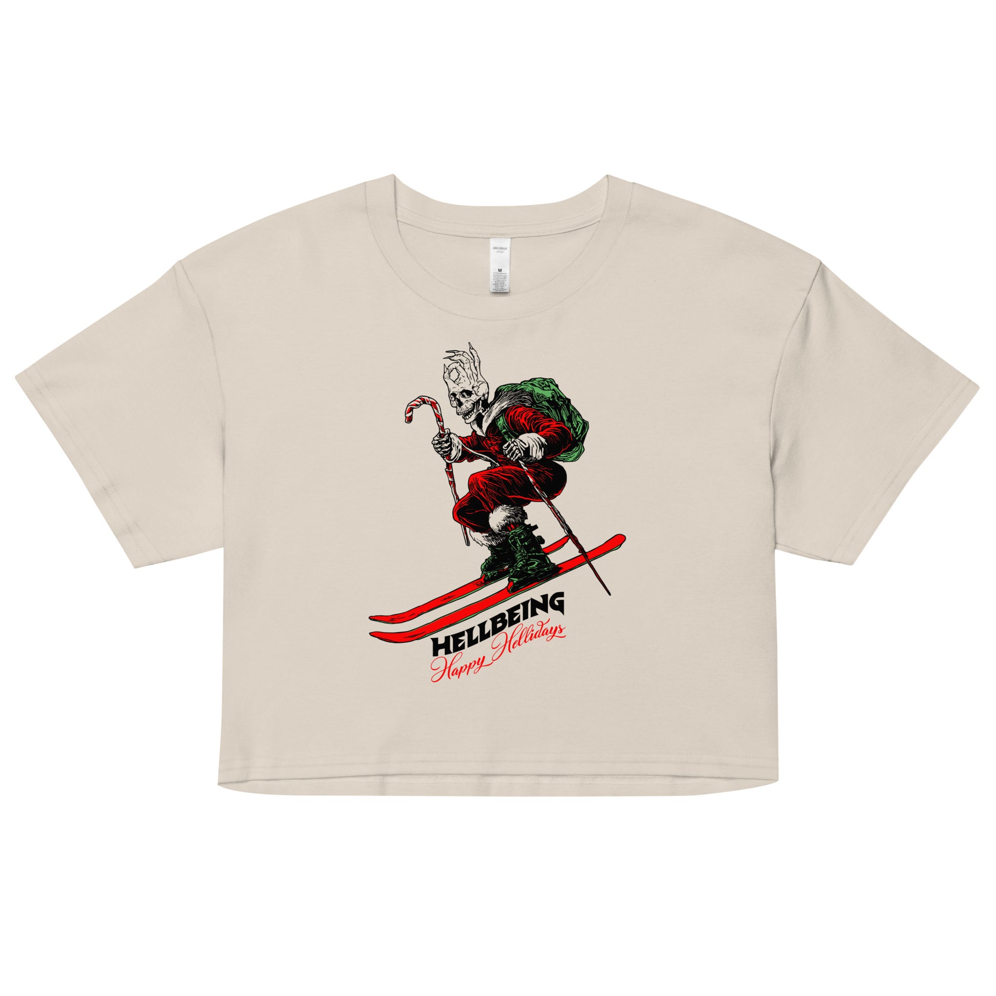 Hellbeing Helliday Skiing dust crop top, alternate front view