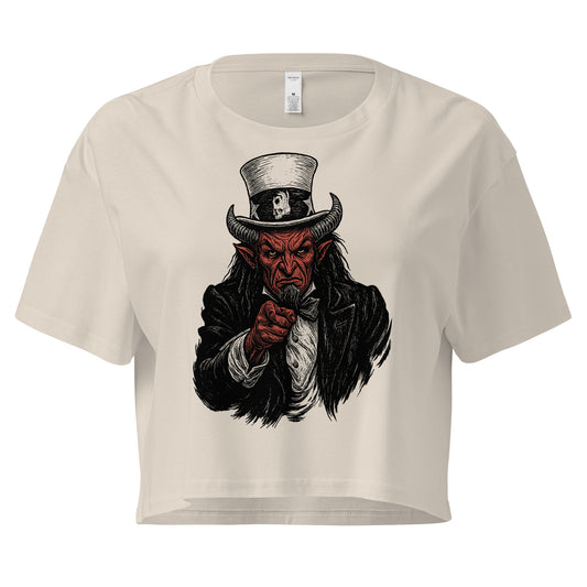 Hellbeing Uncle Satan bone women's crop top, front view