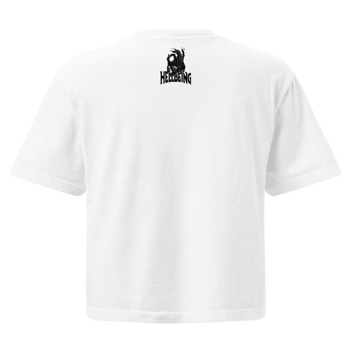 Hellbeing Uncle Satan white women's heavyweight boxy tee, alternate back view