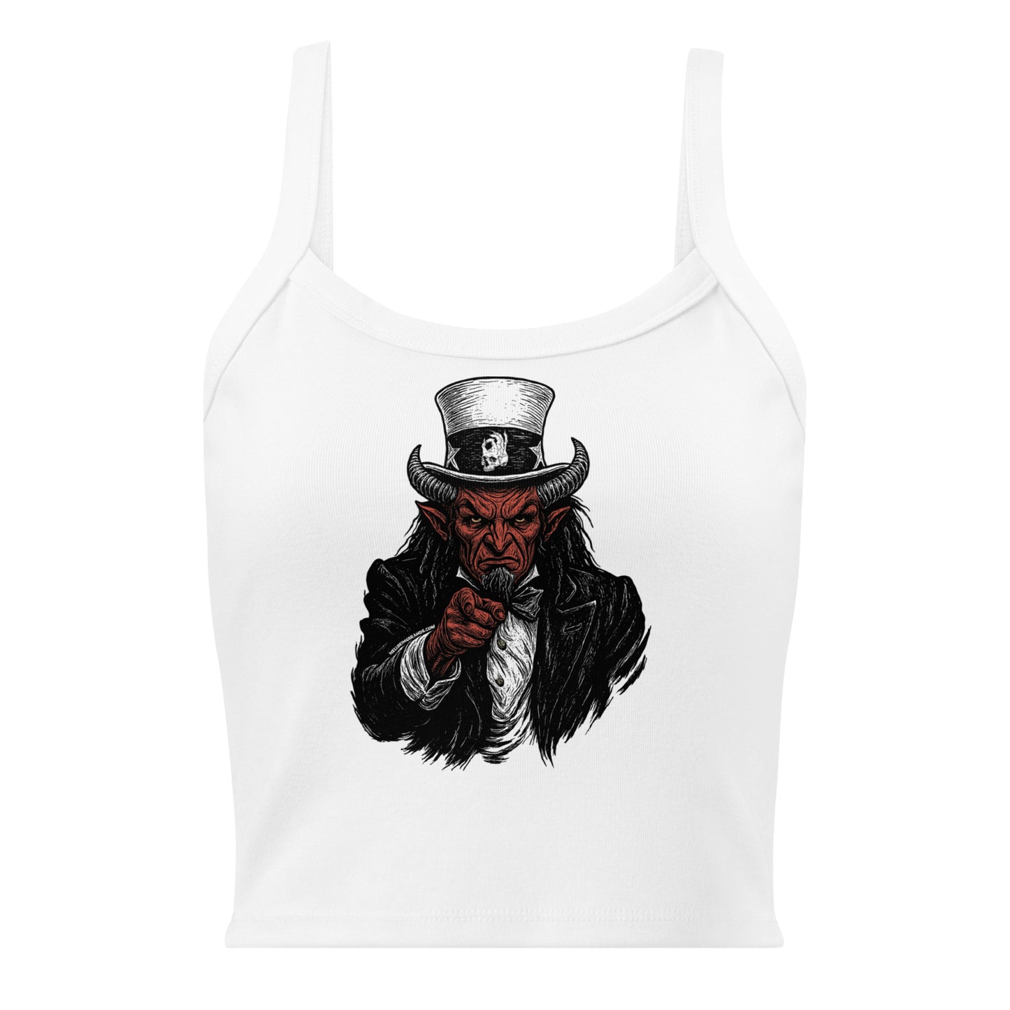 Hellbeing Uncle Satan white women's micro-rib tank top, front view