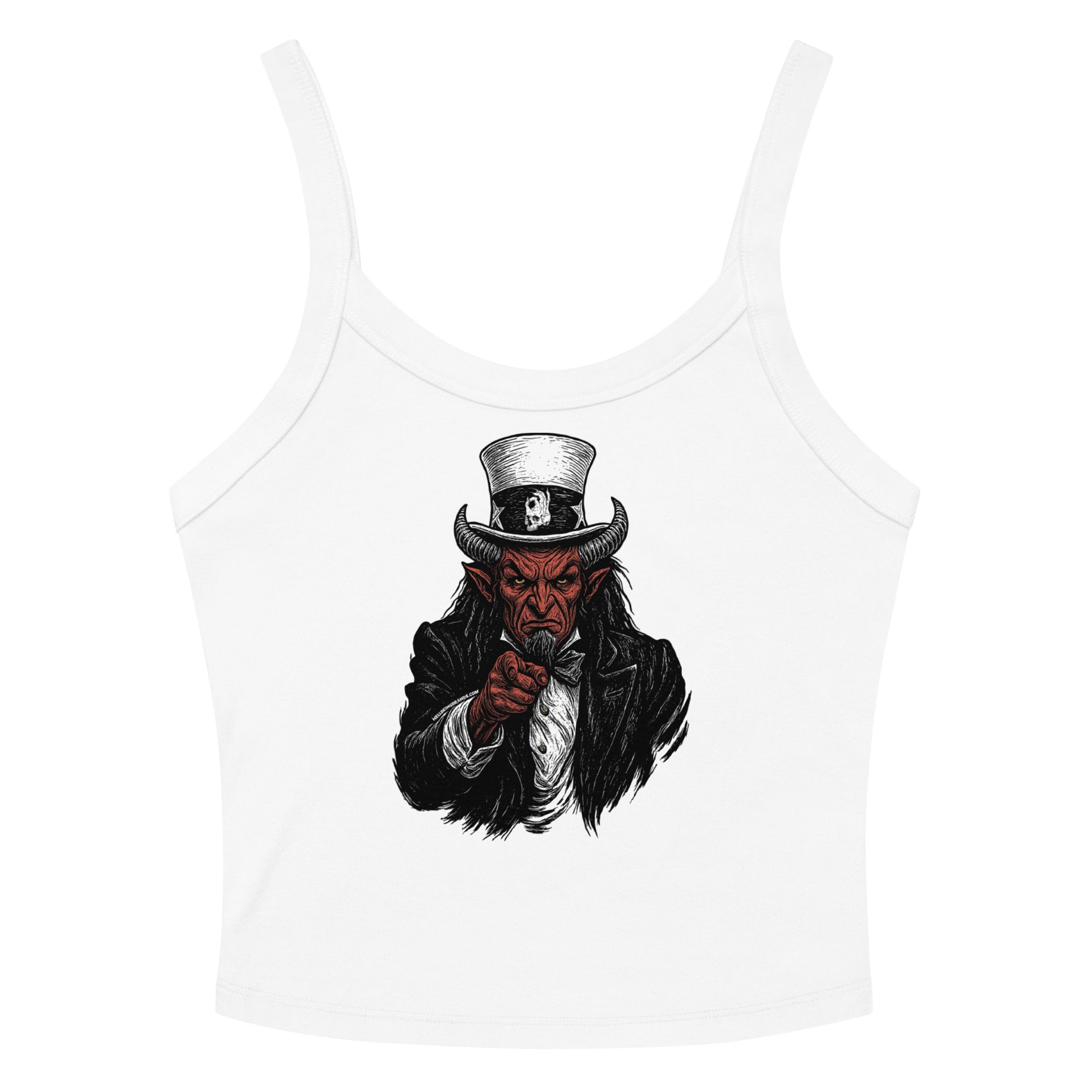 Hellbeing Uncle Satan white women's micro-rib tank top, alternate front view