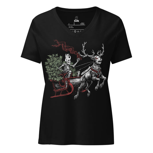 Hellbeing Helliday women's black v-neck t-shirt, front view