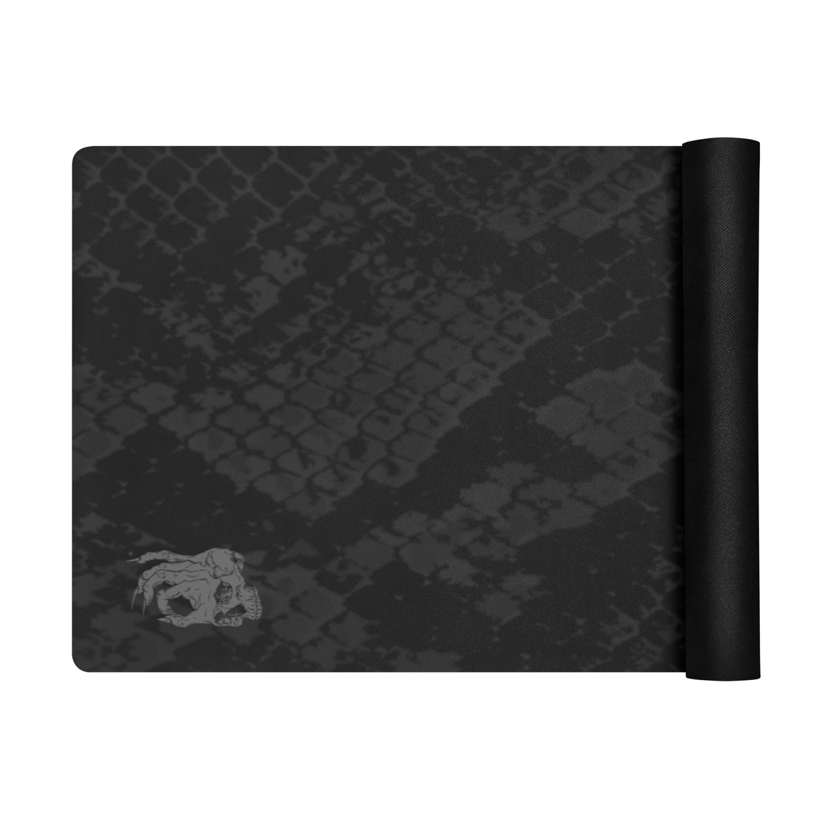 Hellbeing black snakeskin print yoga and exercise mat with skull logo in the corner, product photo 3 of 7