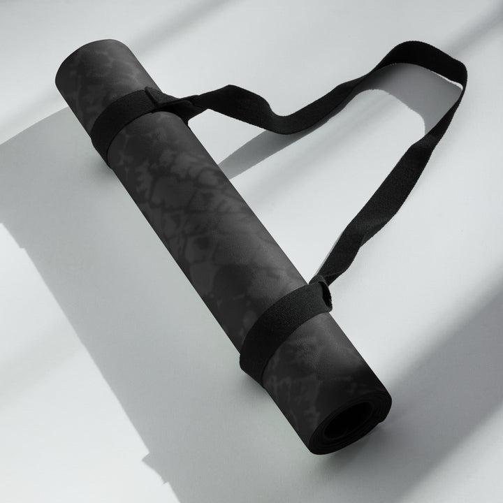 Hellbeing black snakeskin print yoga and exercise mat with skull logo in the corner, product photo 6 of 7