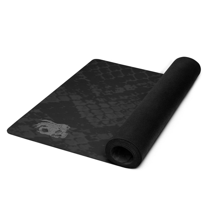 Hellbeing black snakeskin print yoga and exercise mat with skull logo in the corner, product photo 4 of 7