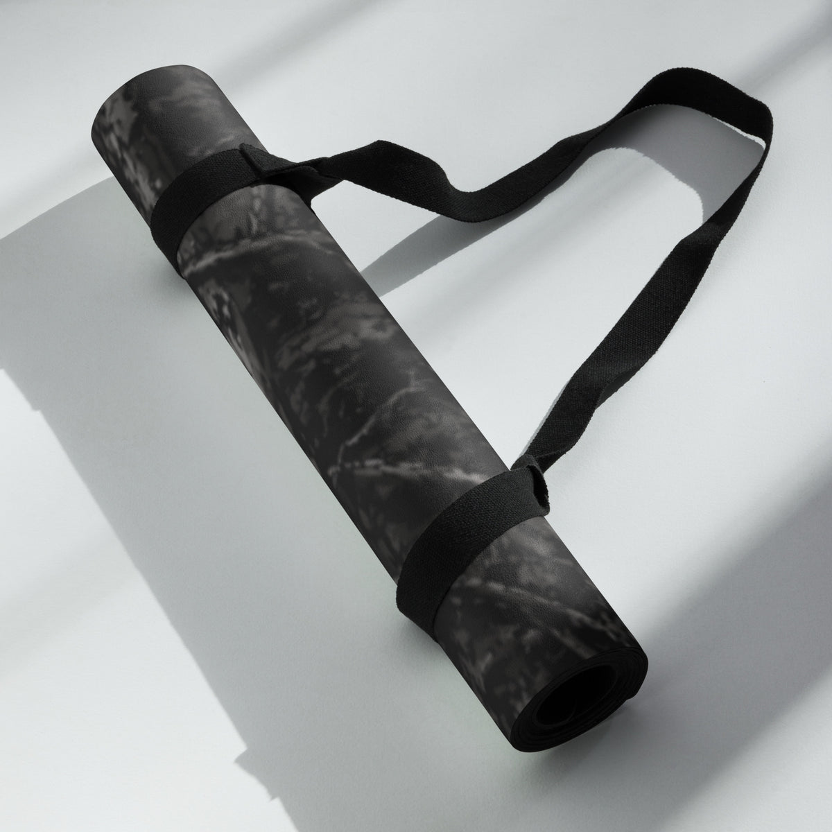 Hellbeing black tree bark camo yoga and exercise mat with skull logo in the corner, product photo 6 of 7